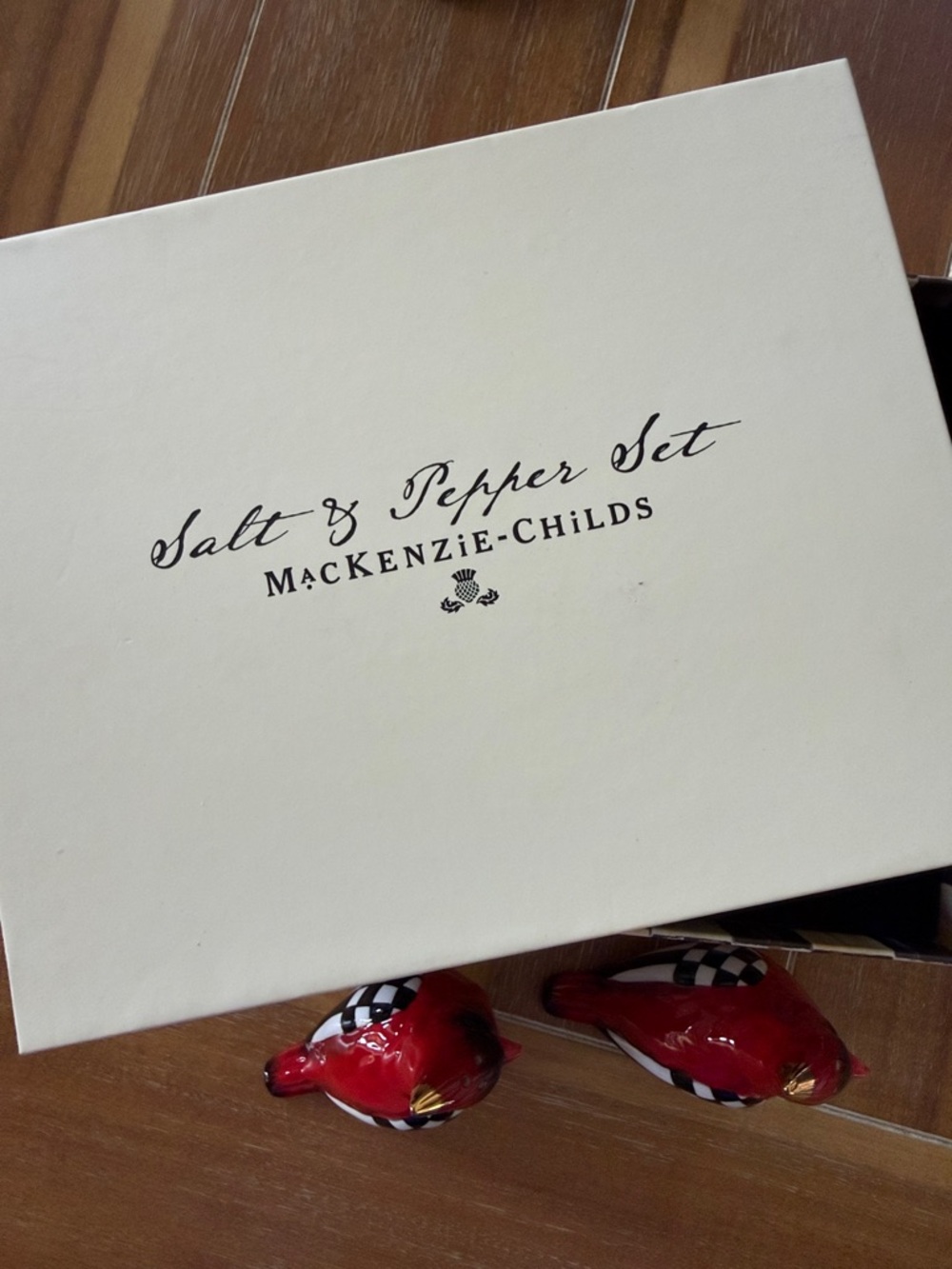 Mackenzie- Childs Cardinal Toile Salt & Pepper Shaker Set New In Box - Picture 4 of 6